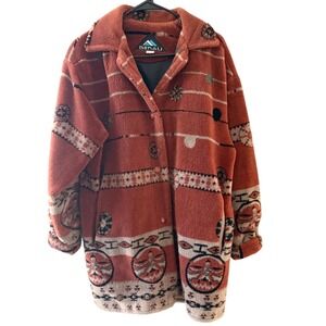 Denali Vintage 90s Women M Southwestern Fleece Jacket Button Terracotta Aztec